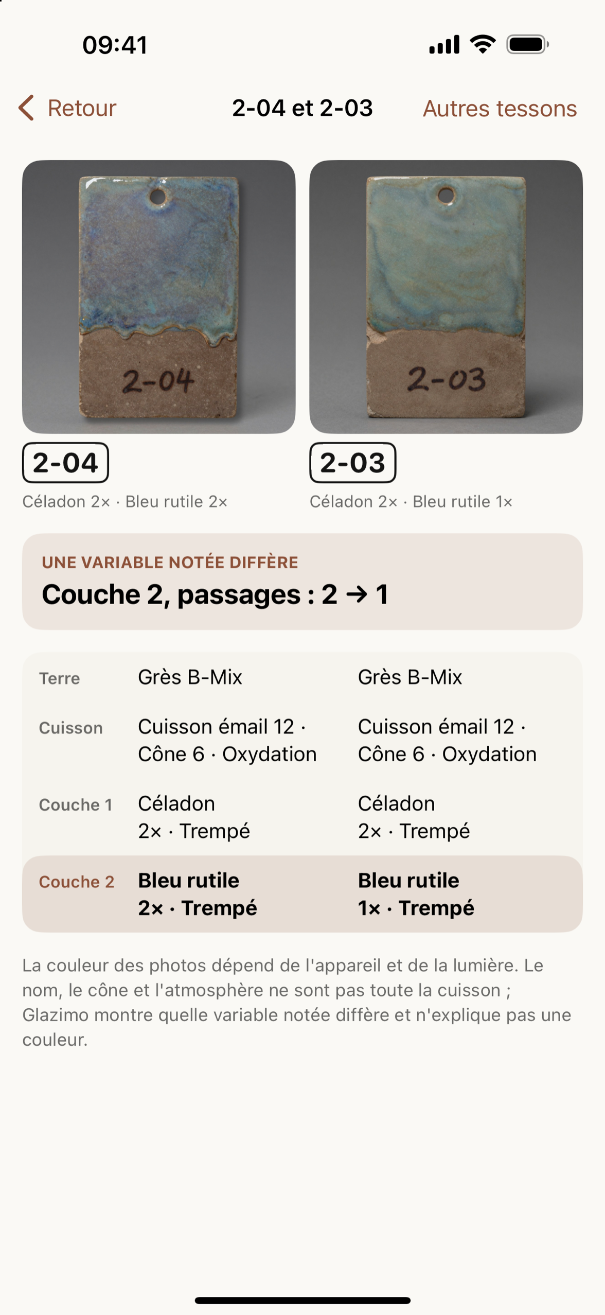 Tessons 2-04 et 2-03 avec une différence notée