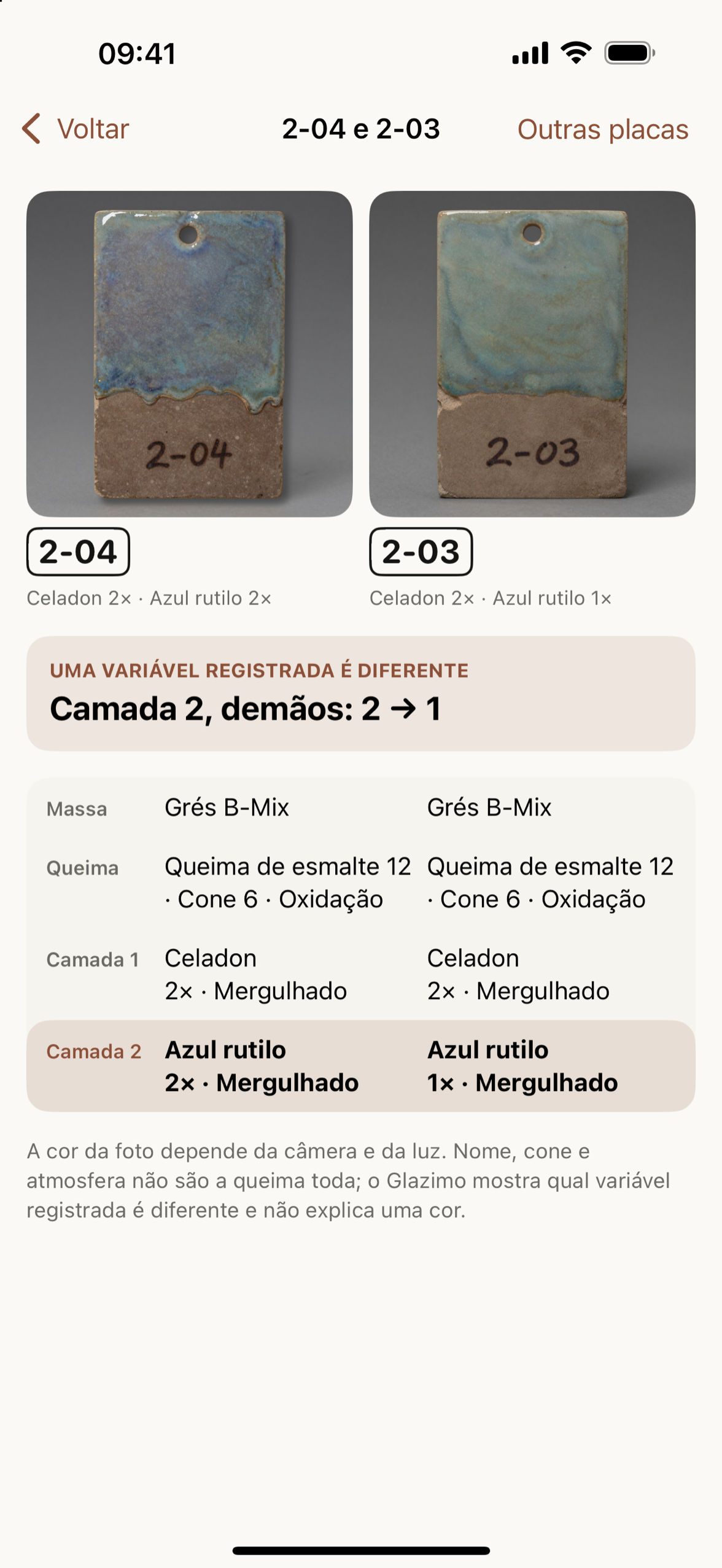Placas 2-04 e 2-03 com uma diferença registrada